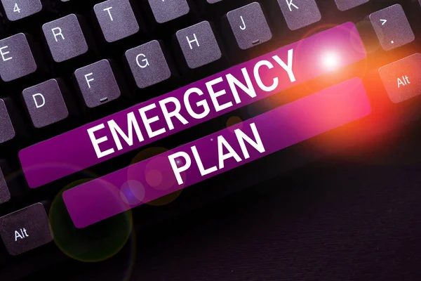 Text sign showing Emergency Plan, Internet Concept Procedures for response to major emergencies Be prepared
