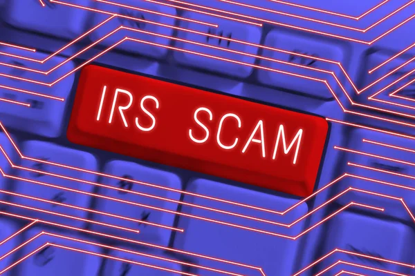 テキストを表示することを書くIrs Scam 内部収益サービスであるふりをして納税者を対象としたインターネットコンセプト — ストック写真