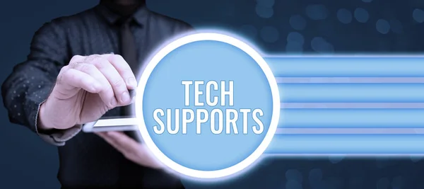 Logga Visar Tech Supports Konceptfoto Hjälp Ges Tekniker Online Eller — Stockfoto