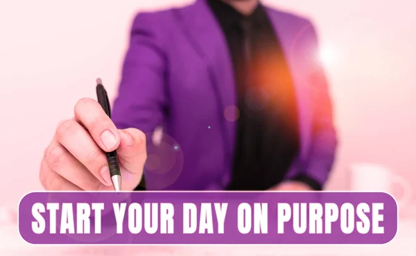 Text Sign Showing Start Your Day Purpose Business Idea Have — Stok fotoğraf