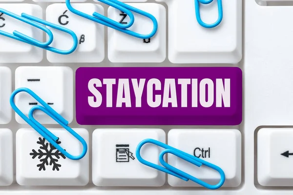 Κείμενο Λεζάντα Παρουσίαση Staycion Business Προσέγγιση Διακοπές Που Δαπανώνται Αυτούς — Φωτογραφία Αρχείου