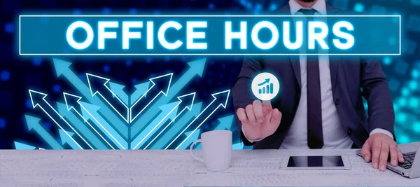 Szöveges Megjelenítés Office Hours Internet Concept Óra Amely Üzleti Általában — Stock Fotó