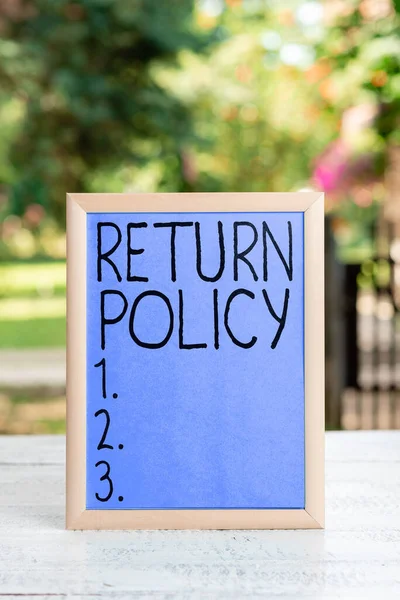 Szöveg Megjelenítése Visszatérési Politika Koncepció Jelentése Adóvisszatérítés Lakossági Szerződési Feltételek — Stock Fotó