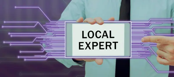 Tekst Met Inspiratie Lokale Expert Business Concept Biedt Expertise Hulp — Stockfoto