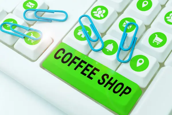 Conceptual Caption Coffee Shop Business Showcase Small Informal Restaurant Serving — Stockfoto