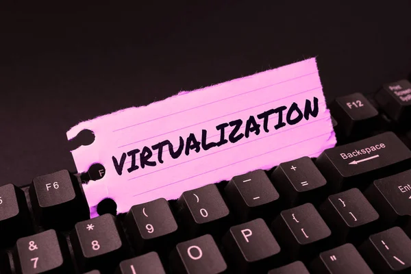 Sinal Escrita Mão Virtualização Aplicação Conceito Internet Ambiente Virtual Para — Fotografia de Stock