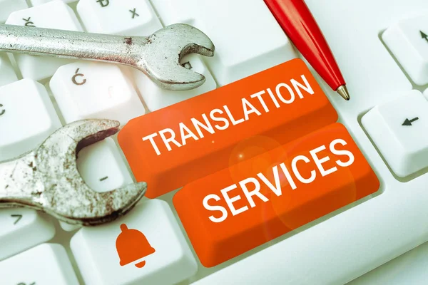 Text Caption Presenting Translation Services Business Concept Organization Provide People —  Fotos de Stock