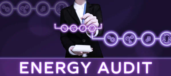 Text Showing Inspiration Energy Audit Business Approach Assessment Energy Needs — Stock Photo, Image