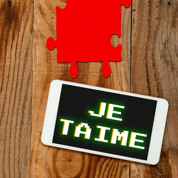 概念展示Je Taime 商业概念表达我喜欢你用法语说的话 — 图库照片