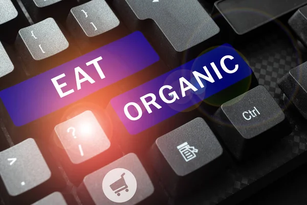 Textschild Mit Eat Organic Internet Konzept Reduktion Des Verzehrs Von — Stockfoto