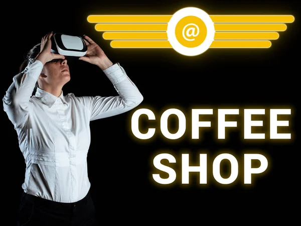 Sinal Texto Mostrando Coffee Shop Ideia Negócio Pequeno Restaurante Informal — Fotografia de Stock