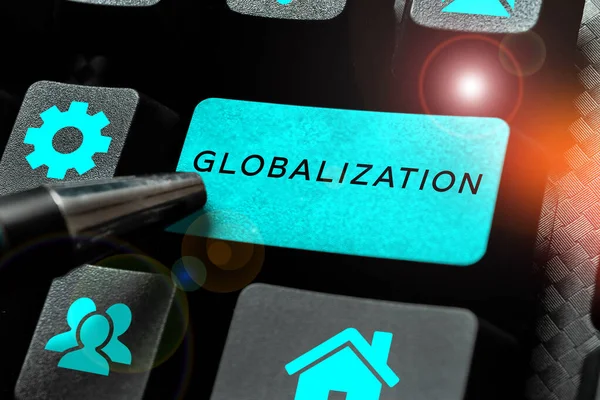 Text Sign Showing Globalization Concept Meaning Development Increasingly Integrated Global — Zdjęcie stockowe