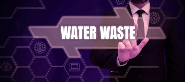 Εννοιολογική Λεζάντα Water Waste Business Showcase Liquid Που Έχει Χρησιμοποιηθεί — Φωτογραφία Αρχείου