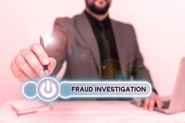 Text Sign Showing Fraud Investigation Business Idea Process Determining Whether — Stock Photo, Image