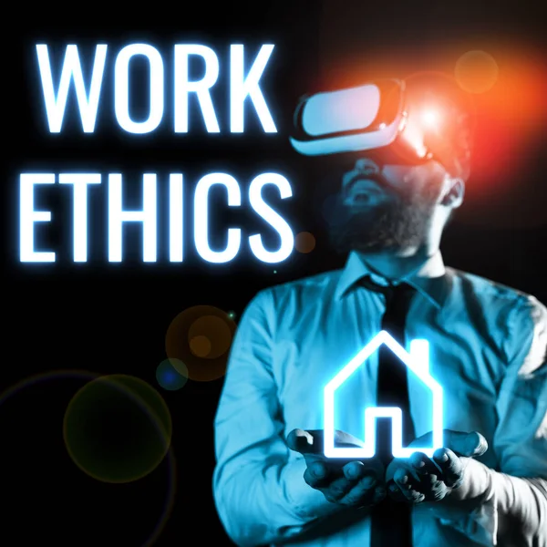 Text sign showing Work Ethics, Business approach A set of values centered on the importance of doing work