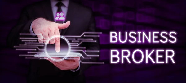 显示Business Broker Business Concept的文字符号 发布业务的简短内容 — 图库照片