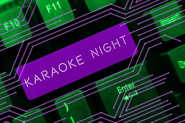 Teksti Merkki Osoittaa Karaoke Night Business Lähestymistapa Viihde Laulaa Pitkin — kuvapankkivalokuva