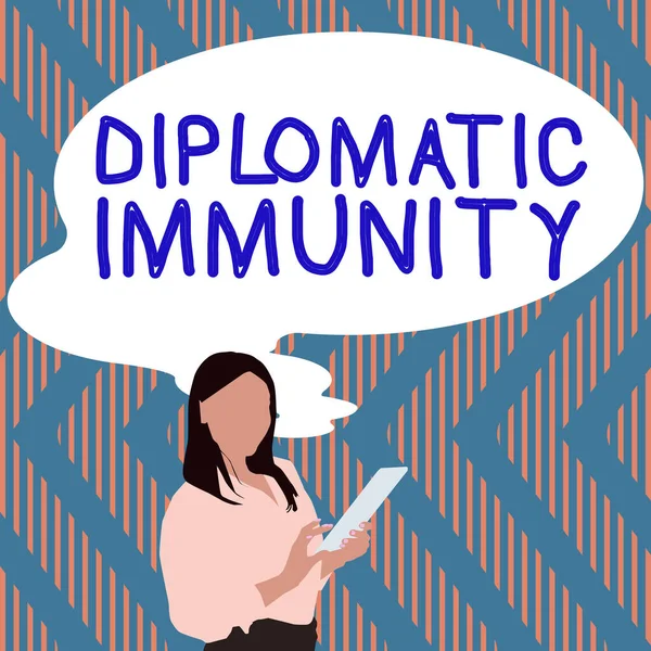 stock image Text showing inspiration Diplomatic Immunity, Internet Concept law that gives foreign diplomats special rights in the country they are working