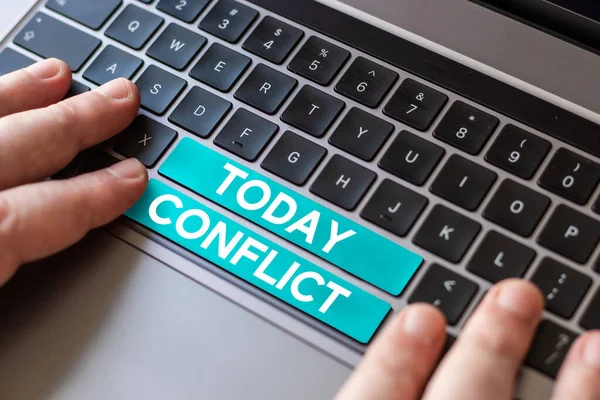 Text Sign Showing Conflict Business Concept Disagreeing Someone Goals Targets — Stock Photo, Image