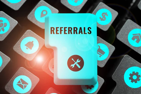Writing Displaying Text Referrals Conceptual Photo Act Referring Someone Something — Stock Photo, Image