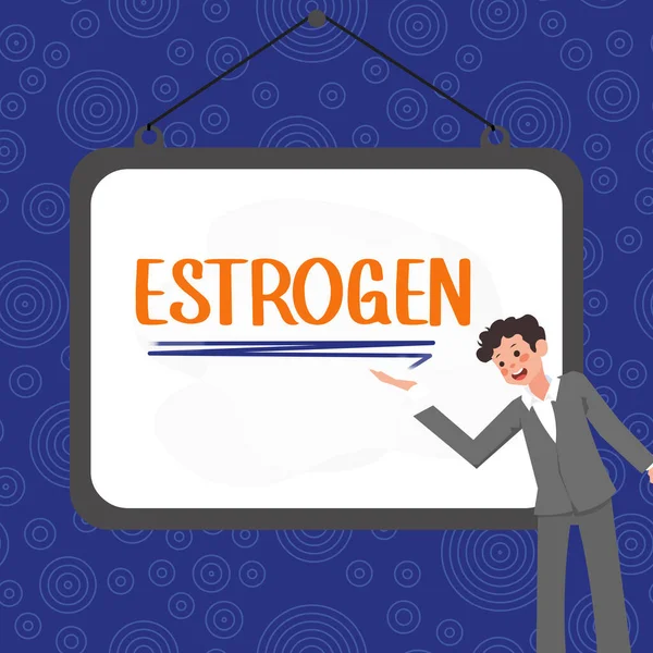 ホルモンのビジネスアプローチグループであるエストロゲンを示すサインは 女性の特性の発達を促進します — ストック写真