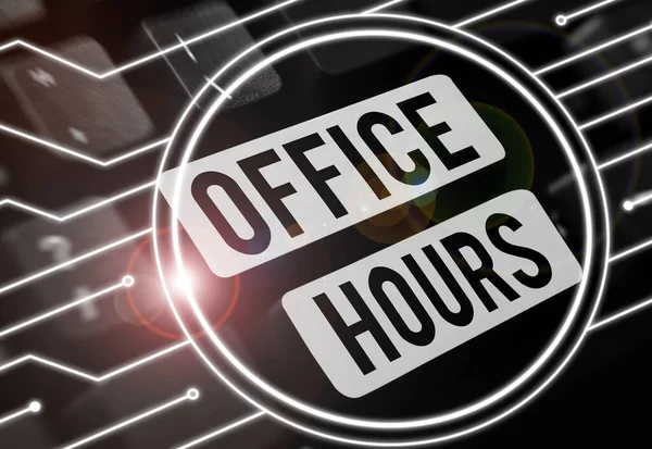 Schreiben Von Textanzeigen Bürozeiten Geschäftsübersicht Die Stunden Denen Normalerweise Geschäfte — Stockfoto