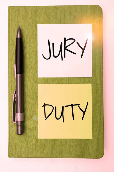 Handschrifttekst Jury Duty Business Showcase Verplichting Een Periode Van Optreden — Stockfoto