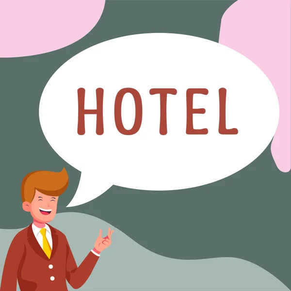 Segno Scrittura Mano Hotel Business Panoramica Stabilimento Che Offre Servizi — Foto Stock