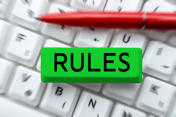 Expositor Conceptual Reglas Palabra Escrito Las Leyes Reglamentos Prescritos Para —  Fotos de Stock