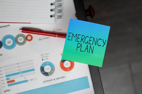 Text showing inspiration Emergency Plan, Word for Procedures for response to major emergencies Be prepared