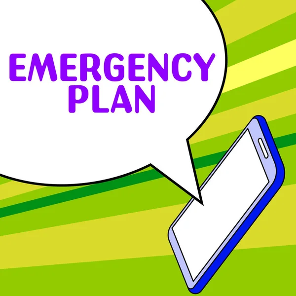 Text caption presenting Emergency Plan, Business concept Procedures for response to major emergencies Be prepared