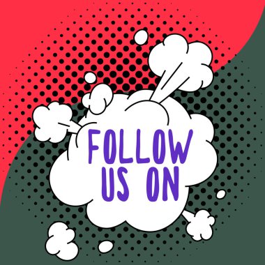 El yazısı metin Takip Et Bizi, İnternet Konsepti Bir kişi veya grubu şirketine davet etmek ve kurallar almak