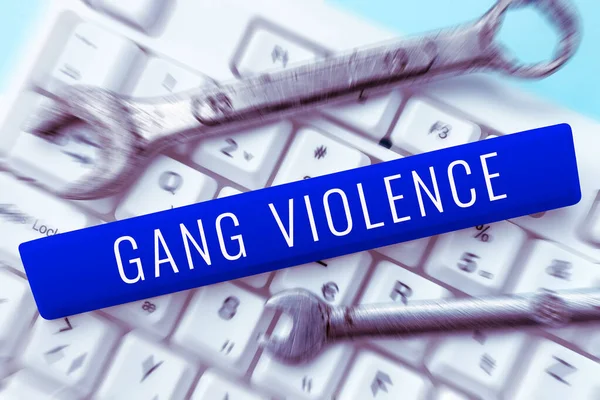 Mão Escrita Sinal Gang Violência Business Vitrine Violação Das Leis — Fotografia de Stock