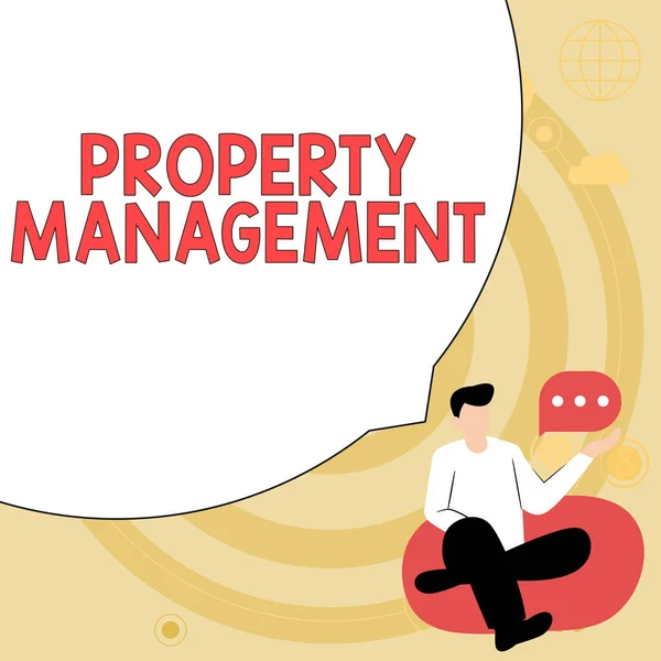 Text caption presenting Property Management, Word for Overseeing of Real Estate Preserved value of Facility