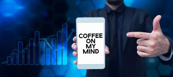 Texto Conceptual Coffee Mind Internet Concept Addiction Coffee Pensando Tiempo —  Fotos de Stock