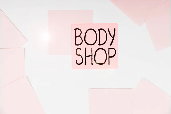 Psaní Zobrazující Text Body Shop Slovo Napsáno Prodejně Kde Vyrábějí — Stock fotografie