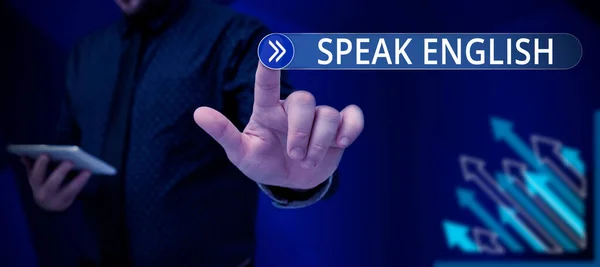 Sign Displaying Speak English Word Study Another Foreign Language Online — Foto Stock