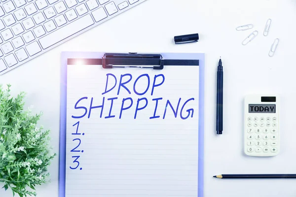 Sign displaying Drop Shipping, Word Written on to send goods from a manufacturer directly to a customer instead of to the retailer