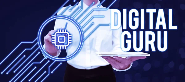 Sign Displaying Digital Guru Internet Concept Teacher Intellectual Guide Matters — 스톡 사진