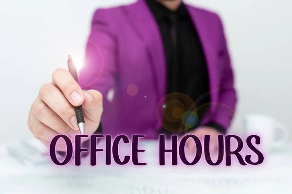 Schreibzeichen Bürozeiten Wort Für Die Stunden Die Normalerweise Geschäftlich Genutzt — Stockfoto