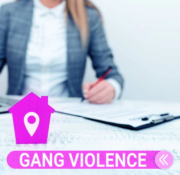 Exibição Conceitual Gang Violência Palavra Por Violação Das Leis Causadas — Fotografia de Stock