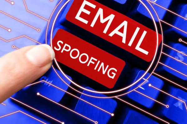 Hand writing sign Email Spoofing, Business approach secure the access and content of an email account or service