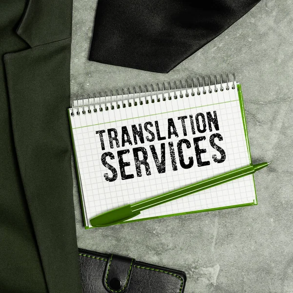Servicios Traducción Texto Mano Organización Visión General Negocios Que Proporciona — Foto de Stock