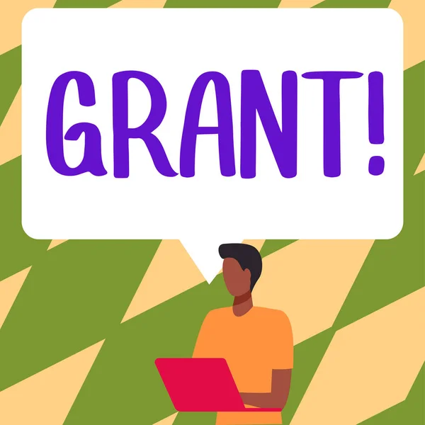 Text caption presenting Grant, Business approach Money given by an organization or government for a purpose Scholarship