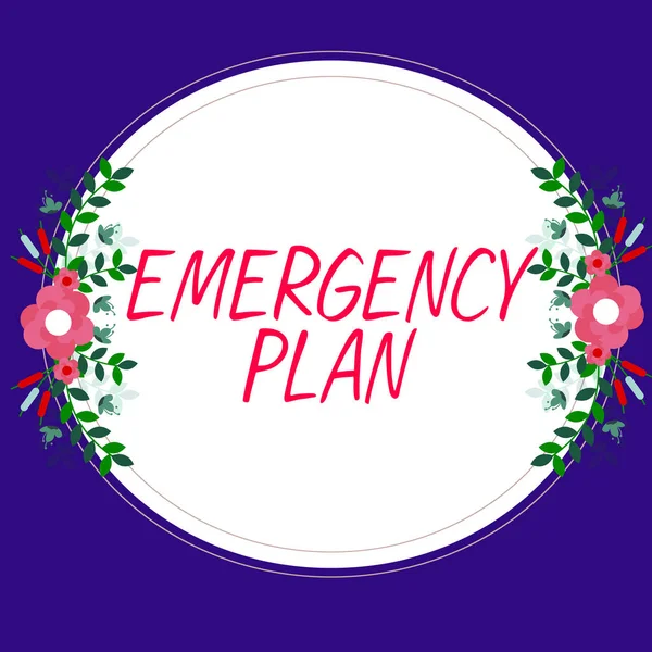 Text caption presenting Emergency Plan, Word Written on Procedures for response to major emergencies Be prepared
