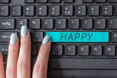 El yazısı Happy, kavram anlamında bir şey hakkında memnuniyet göstermek ya da hissetmek anlamına gelir.