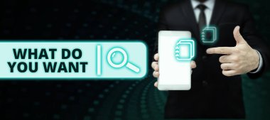 Gösterim metni yazılıyor Birine bir şey sunmak ya da ihtiyaçlarını sormak için kullanılan iş fikri