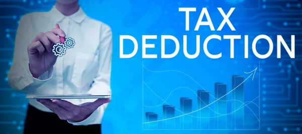 Conceptual Display Tax Deduction Business Approach Amount Subtracted Income Calculating — 스톡 사진