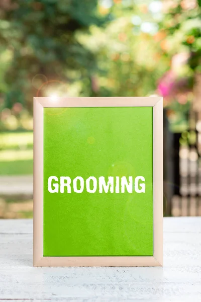 Text Showing Inspiration Grooming Word Written Hygienic Care Enhancing Appearance — Fotografia de Stock