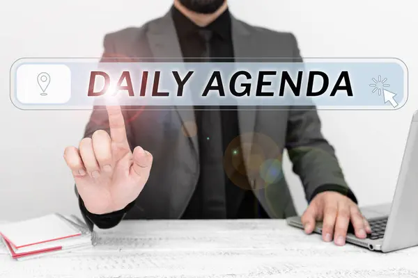 Text Sign Showing Daily Agenda Business Approach List Items Discussed — Foto de Stock